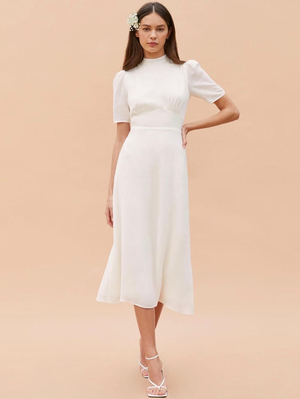 Reformation Dusk Dress Ivory White Open Back Midi Dress Size 6 EUC
